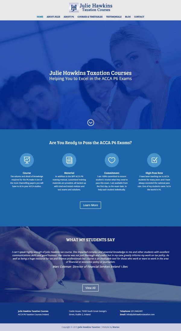 Julie Hawkins Taxation Courses Ireland Website Design