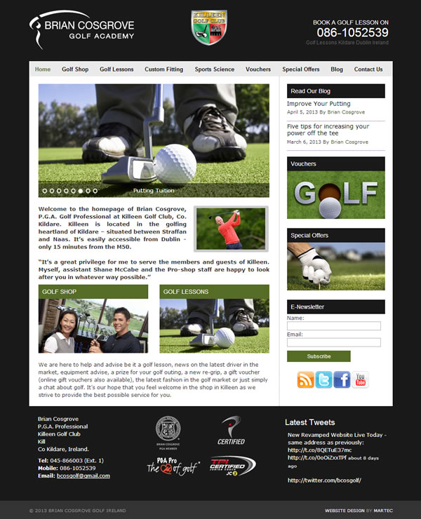 Brian Cosgrove Golf Professional Website Design Kildare Ireland