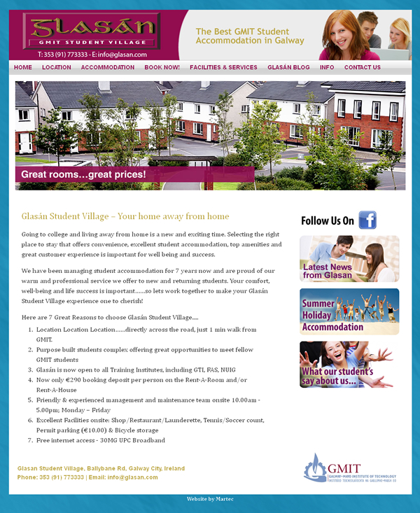 Glasan Student Village Galway Website Design
