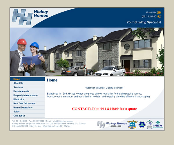 Hickey Homes Galway Web Site Design