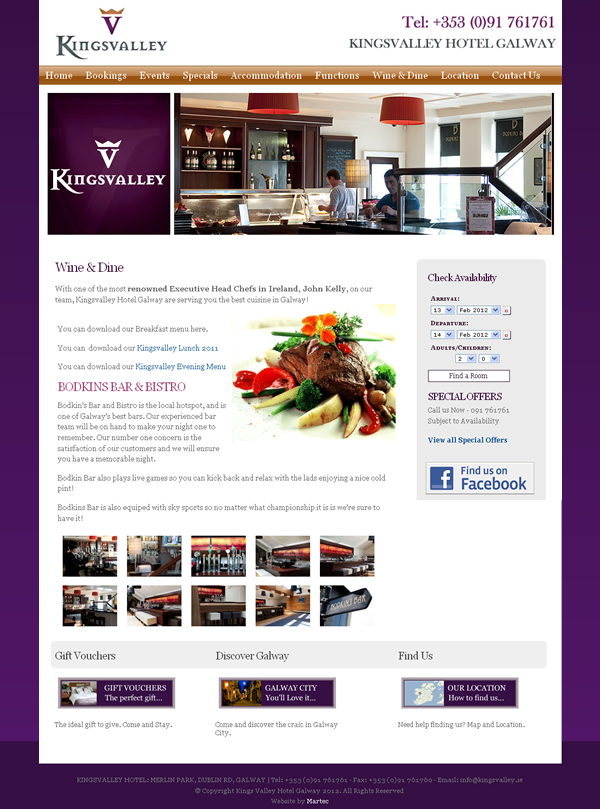 Kingsvalley Hotel Galway Web Site Design